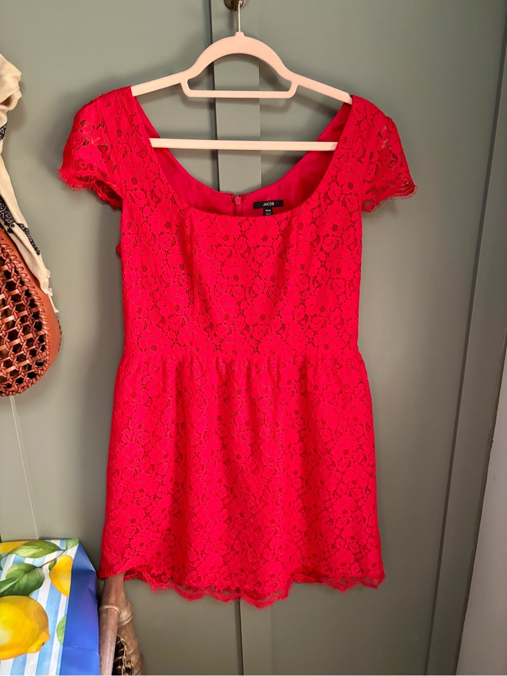 Jacob Red Floral Lace Scoop-Neck Dress
